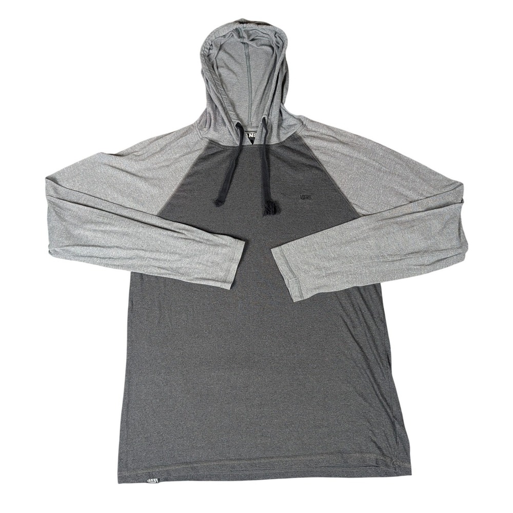 Vans Mens Raglan Long Sleeve Hooded Shirt Charcoal Heather Grey Logo